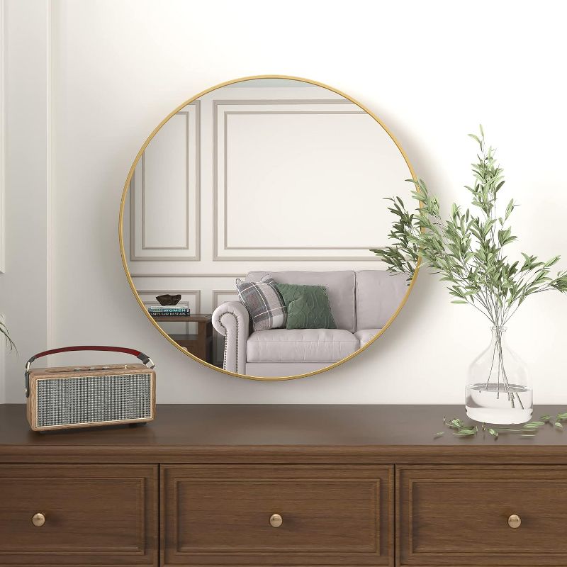 Serio Round Aluminum Wall Mirror,Round Hallway Mirror,Circle Brushed Aluminum Frame Extra Large Round Mirror For Wall-The Pop Home, 2 of 8