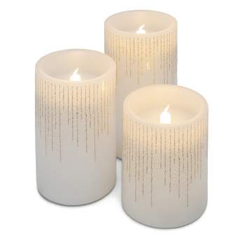 Elanze Designs Raindrop Gold Tone Glitter 6 inch Wax LED Flameless Pillar Candles Set of 3