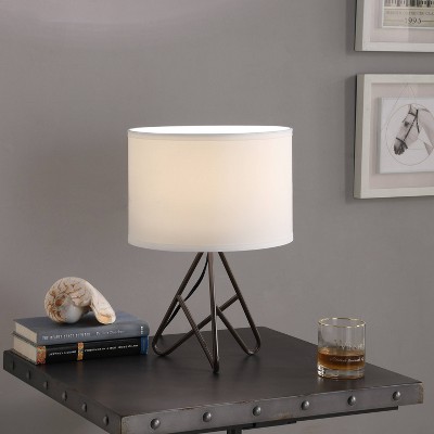 17.5" Modern Metal Tripod Table Lamp Black - Ore International: Espresso Finish, Linen Shade, Inline Switch