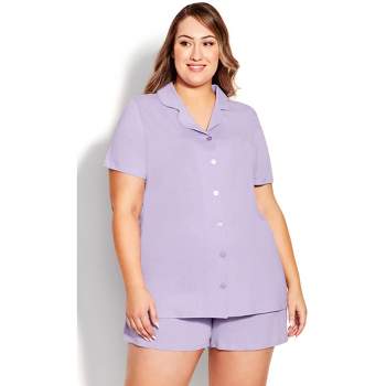 Women's Plus Size Button Short Sleeve Sleep Top - lavender | AVENUE