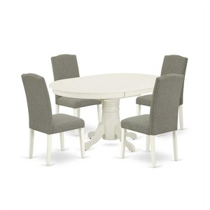 HomeStock 5-Pc Oval Linen White Finish Solid Wood Top Dining Table with 4 Parson Chair with Butterfly Leaf - 1 of 4