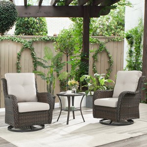 Belord 3PCS Patio Furniture Set with Swivel Chairs, All Weather Brown Wicker Bistro Set Outdoor Swivel Rocker Set of 2 with Side Table - 1 of 4