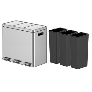 Dual Compartment Stainless Steel Step Trash Can – Kitchen Garbage & Recycling Bin with Soft-Close Lids & Removable Buckets - 1 of 4