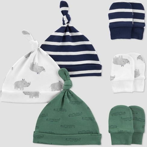 Carter's Just One You® Baby Boys' 6pk Hat And Mitten Set - Green/off ...