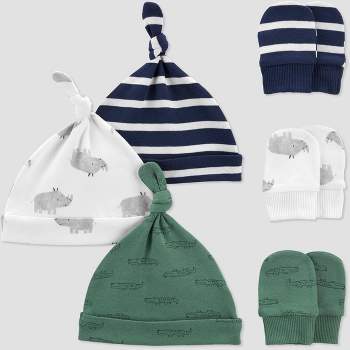 Carter's Just One You® Baby Boys' 6pk Hat and Mitten Set - Green/Off-White/Navy