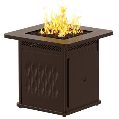 East Oak 28" Brazi Propane Square Outdoor Tabletop Fireplace Brown: Iron Frame, Rust & Heat-Resistant