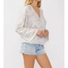 Women's Floral Challis Surplice Top With Lace Trumpet Sleeve - LOVESTITCH - 3 of 4