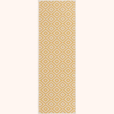Yellow Ivory Geometric Flat Woven Outdoor Runner Rug