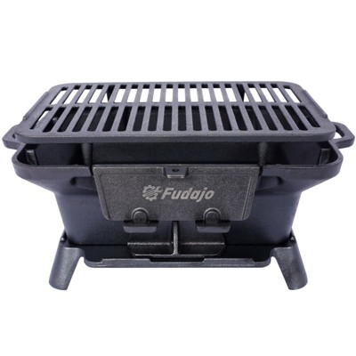 VisioGear Outdoor Oval Grill Outdoor, Portable Grill with Tabletop Skillet for Camping, Black, 19.6"*10.6"*8.2"
