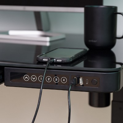 Black Adjustable Glass Top Standing Desk with USB Port