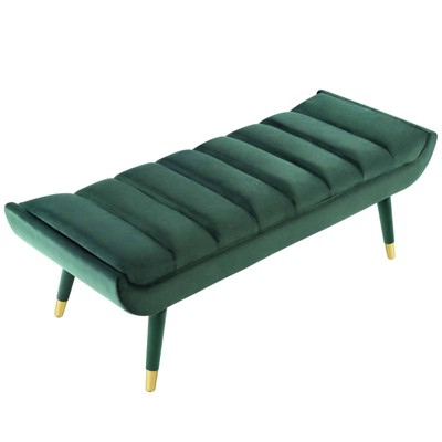 Elegant Green Velvet 53.5" Accent Bench with Gold Metal Accents