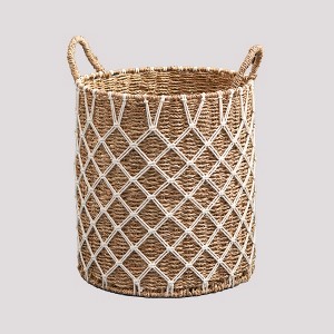 JANSNO 15" Handwoven Round Decorative Storage Basket for Laundry, Toys, Magazines, and Towels - Natural - 1 of 4
