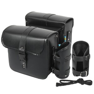 Unique Bargains Faux Leather Cycling Luggage Motorcycle Side Tool Saddlebag 1 Pair - 1 of 4