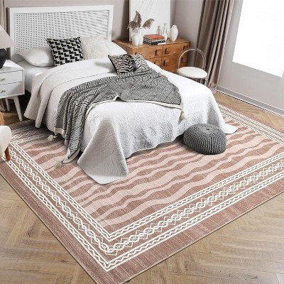 Washable Non-Slip Runner Rug - Modern Geometric Print for Hallway, Kitchen, Bedroom, Bathroom - Low Pile Waterproof Carpet
