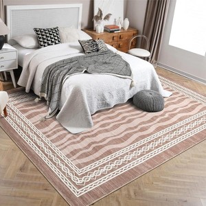 Washable Non-Slip Runner Rug - Modern Geometric Print for Hallway, Kitchen, Bedroom, Bathroom - Low Pile Waterproof Carpet - 1 of 4
