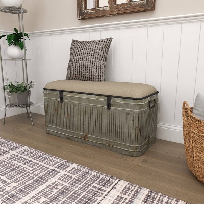 Farmhouse Upholstered Metal Storage Bench - Olivia & May