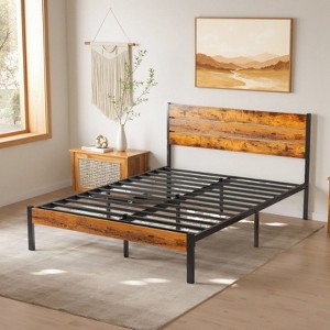 FONTOI Queen Bed Frame Metal Platform Bed Frame Mattress Foundation with Headboard, Sturdy Beds, No Box Spring Needed, Brown, 82.3"* 60.5"*39.3" - 1 of 4
