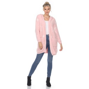 Women's Hooded Open Front High Pile Fleece - White Mark - 1 of 4