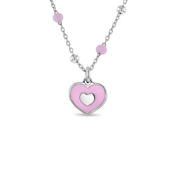 Girls' Pink Heart Satellite Sterling Silver Necklace - In Season Jewelry