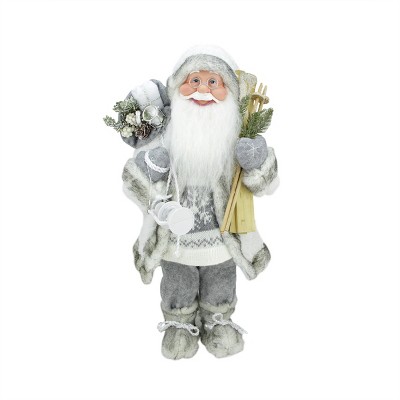 Northlight 19" Gray and White Snowy Standing Santa Claus Christmas Figurine with Lantern