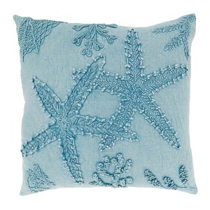 Saro Lifestyle Aquatic Dreams Stonewashed Starfish Down Filled Throw Pillow, Blue, 20"x20" - 1 of 3