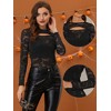 INSPIRE CHIC Women's See-Through Cut Out Long Sleeve Fitted Lace Floral Top - 2 of 4