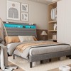 Platform Bed Frame, Upholstered Linen Headboard with Storage, Charging Station & LED Lights, Wood Slat Support, No Box Spring - 2 of 4