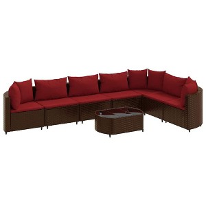 vidaXL Patio Sofa Set with Cushions Lounge Setting Outdoor Furniture Poly Rattan - Brown and Red 7 Piece - 1 of 4