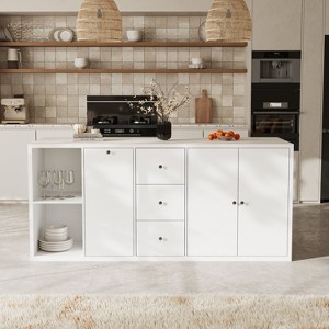 Famapy Stone-Patterned Kitchen Island Storage Cabinet & Dining Table: Easy-Clean Countertop Multi-Zone Organizer for Pantry & Cooking Essentials - 1 of 4