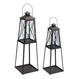 Traditional Metal Lantern with Tapered Stand (Set of 2) - 1 of 3