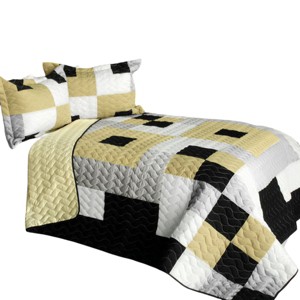 Slickblue Reversible Quilt Set, Intricate Stitching, Quilt & 2 Shams, 2 Block Patchwork, Full/Queen, 3-Piece - 1 of 4