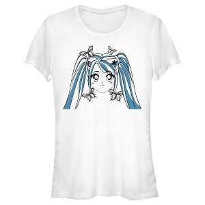 Juniors Womens Lost Gods Butterfly Anime Face T-Shirt - 1 of 4