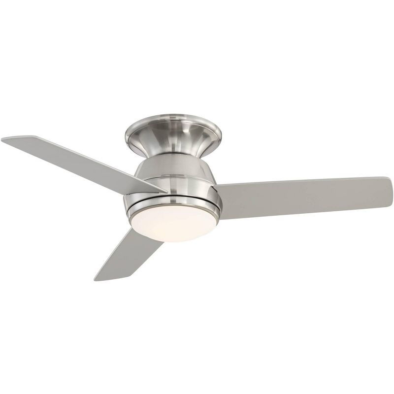 44" Casa Vieja Marbella Breeze Modern Hugger Indoor Ceiling Fan with Dimmable LED Light Remote Control Brushed Nickel Opal Glass for Living Room House, 1 of 9