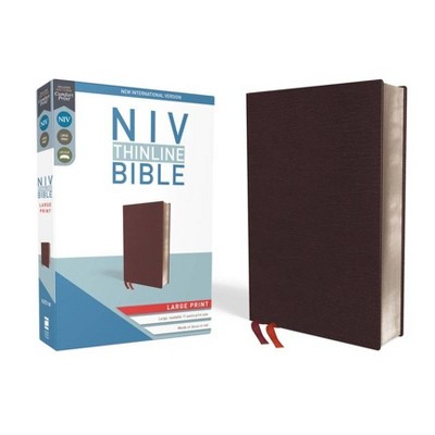 NIV, Thinline Bible, Large Print, Bonded Leather, Burgundy, Red Letter Edition - by  Zondervan (Leather Bound)