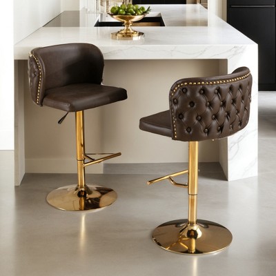 Swivel Bar Stools Set of 2, Modern PU Upholstered Bar Stools, Velvet Adjustable Barstool High Back Upholstered Modern Barstools - Leovsnove
