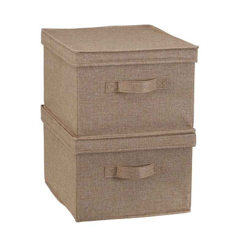 Household Essentials Set of 2 Large Storage Boxes with Lids Latte Linen, 3 of 9
