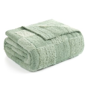 Snuggle Sac Faux Fur Checkered Throw Blanket, Fluffy Feather Yarn Blend Bedding Blankets for Couch or Bed - 1 of 4