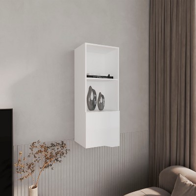 Vynxaria 43.3"H Wall Cabinet with 1 Door and 3 Shelves, White