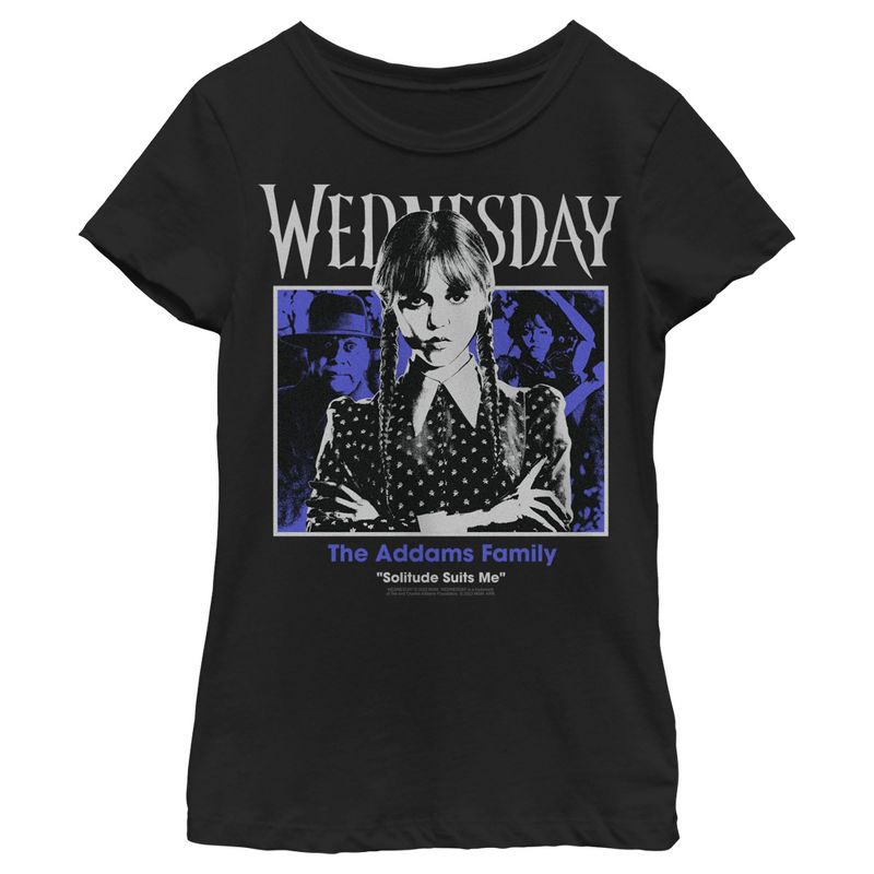 Girl's Wednesday Solitude Suits Me Portrait T-Shirt, 1 of 5