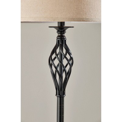 Elegant Black Metal Floor Lamp with Oatmeal Linen Shade