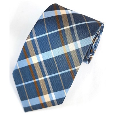 Thedappertie Men's Jet Blue, Beige And Copper Plaid 3.25 Inch W And 58 ...