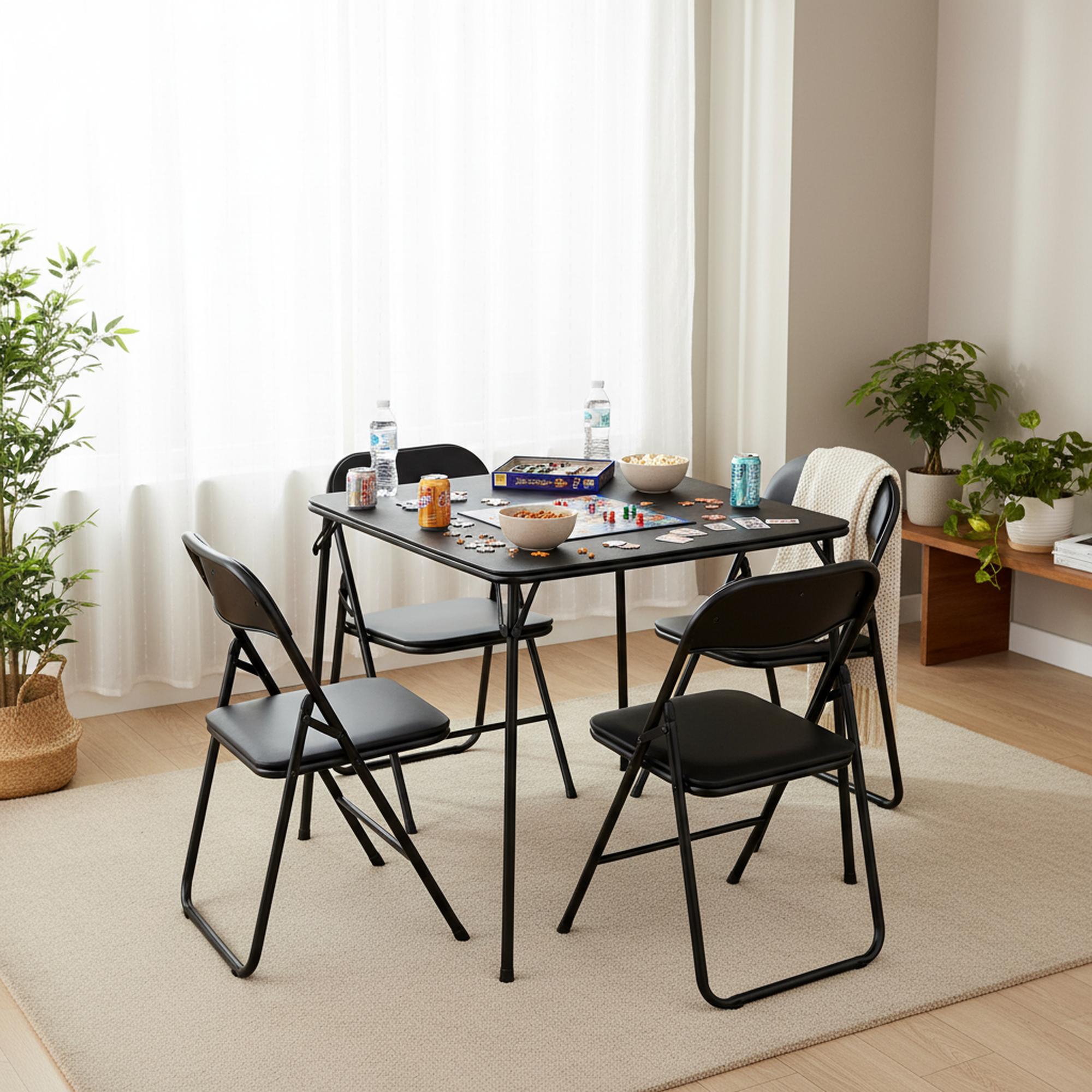 Homy Casa Square Folding Card Table, Portable Folding Table with Easy-Clean PVC Top for Dining, Games & Multi-Purpose Use, Black