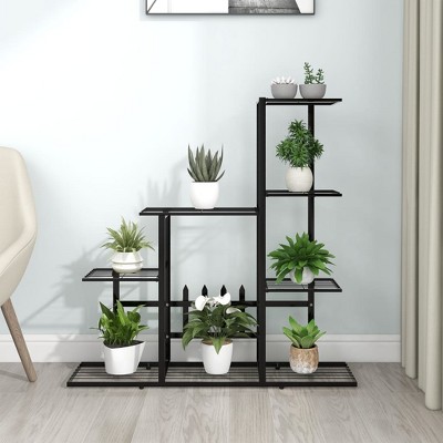 vidaXL White Iron 4-Floor Flower Stand with Wheels, Durable Plant Rack with Strong Frame and Versatile Storage Shelf, 17.3"x9.1"x31.5"