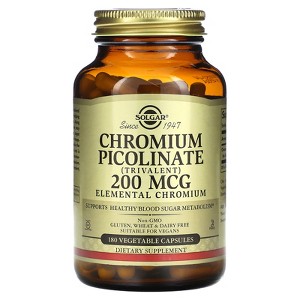 Solgar Chromium Picolinate 200 mcg, 180 Vegetable Capsules - Supports Healthy Blood Sugar Metabolism - Non-GMO, Vegan, Gluten Free, Dairy Free, Kosher - 1 of 4
