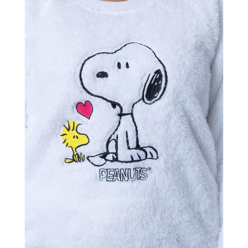 Peanuts Womens' Snoopy and Woodstock Sweater and Shorts Sleep Pajama Set White, 3 of 6