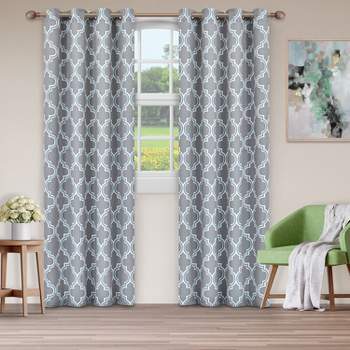 Geometric Trellis Thermal Insulated Blackout Curtain 2-Panel Set with Grommet Topper - Blue Nile Mills