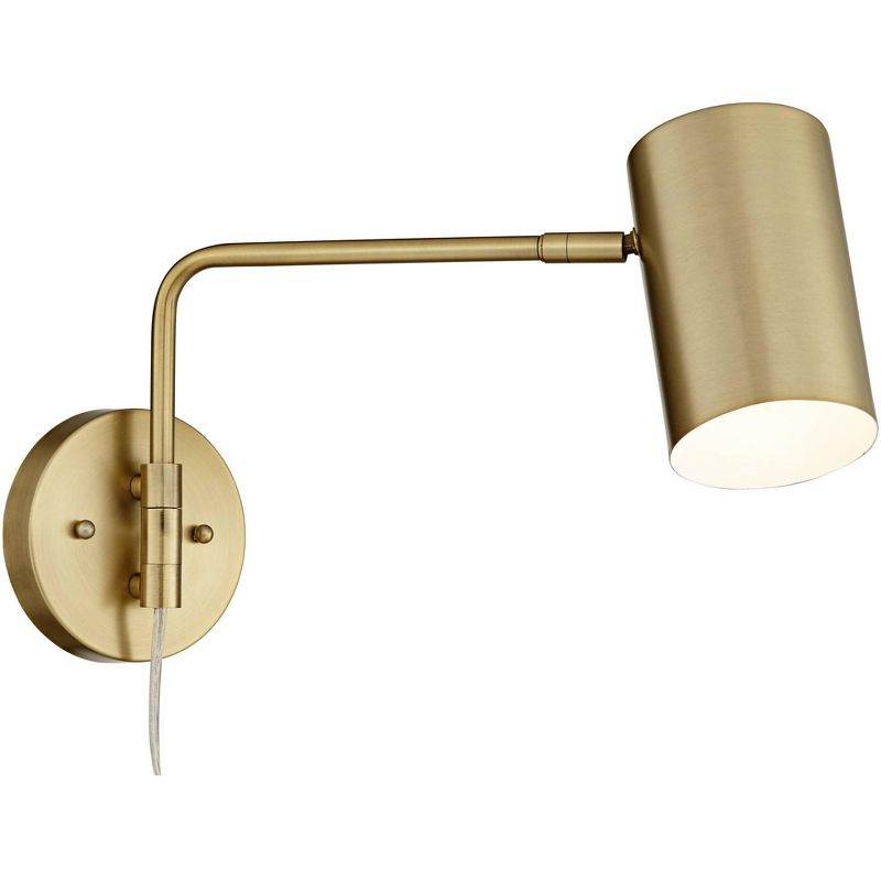 360 Lighting Carla Modern Swing Arm Wall Lamps Set of 2 Brushed Brass Plug-in Light Fixture Up Down Cylinder Shade for Bedroom Bedside Living Room, 5 of 10