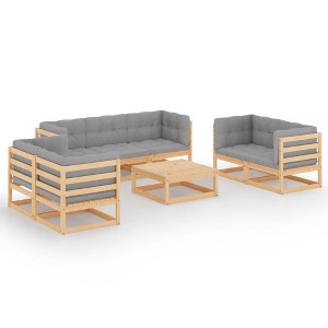 vidaXL Patio Lounge Set Outdoor Sofas with Cushions Solid Pinewood - Natural With Cushions - 1 of 4