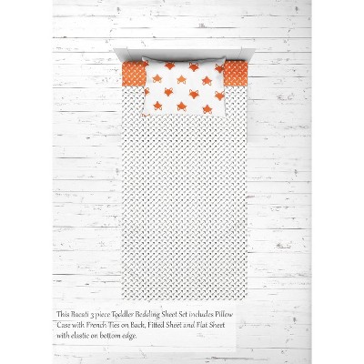 Bacati - Playful Fox Orange Gray 3 pc Toddler Bed Sheet Set