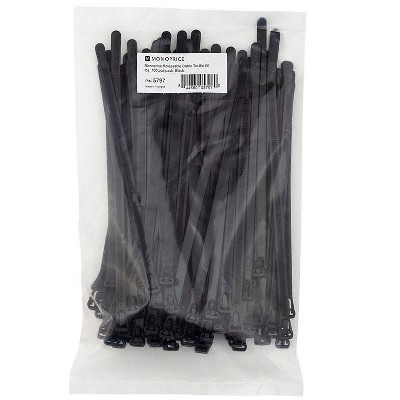 Monoprice 8-inch Releasable Cable Tie, 100pcs/Pack, 50 lbs Max Weight - Black